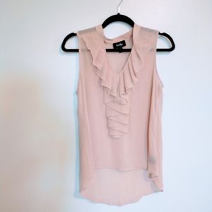 By By pale pink semi sheer blouse with ruffle detail size medium